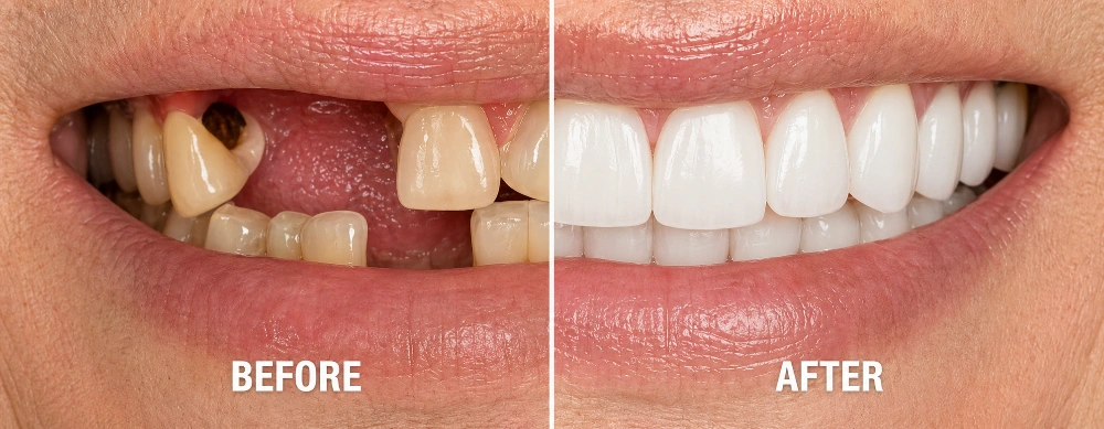 Dental implant before and after result